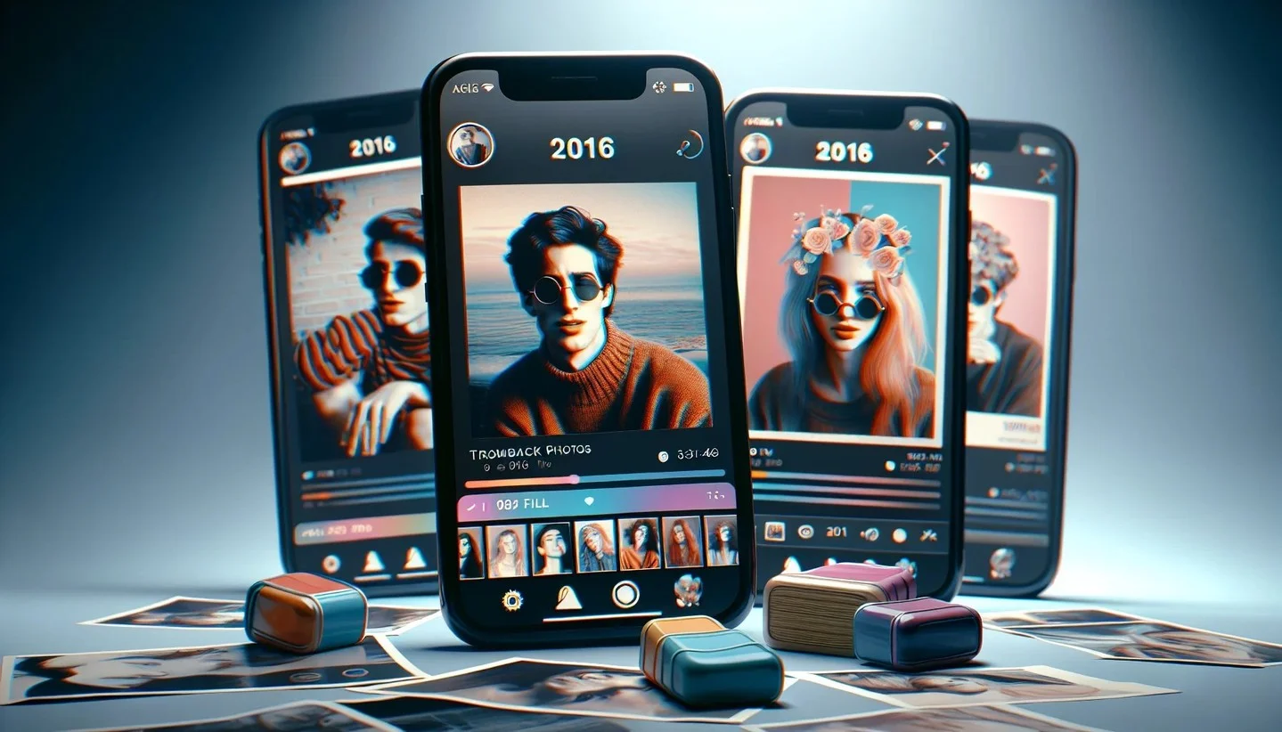 Nostalgic 2016 aesthetic with smartphones and social media