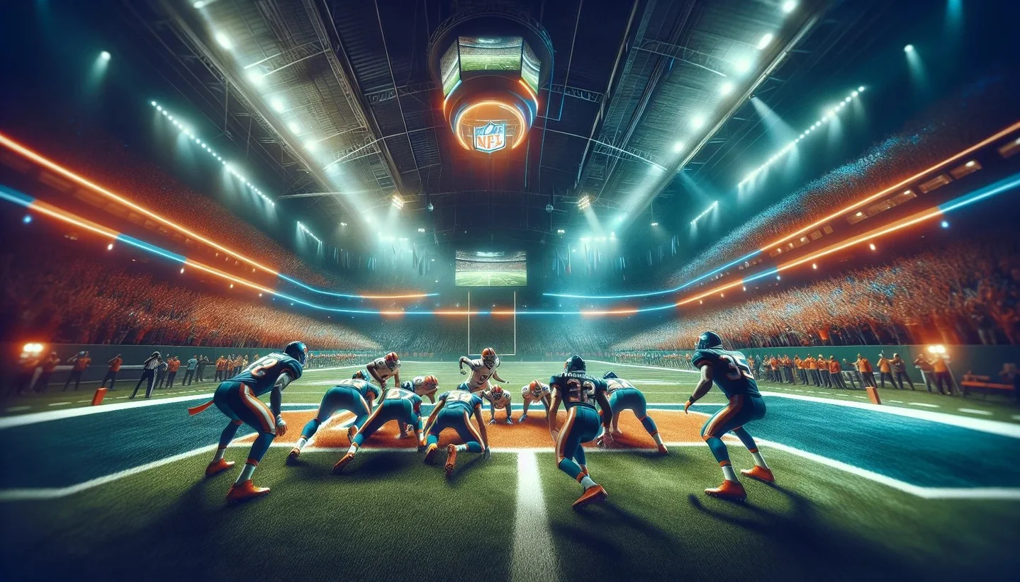 Denver Broncos football stadium with dramatic moment on field NFL playoff atmosphere