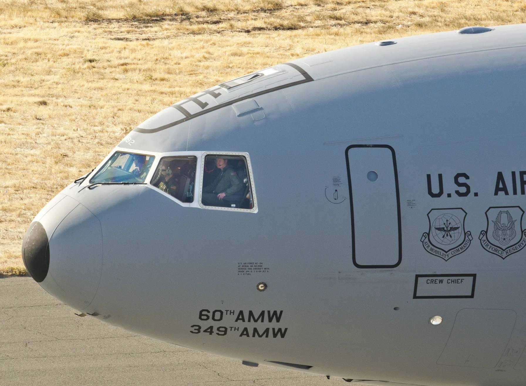 A U.S. Air Force C-17 Globemaster III, the same military transport model reported to have carried CIA Director John Ratcliffe to Moscow, pictured at Travis Air Force Base, California.