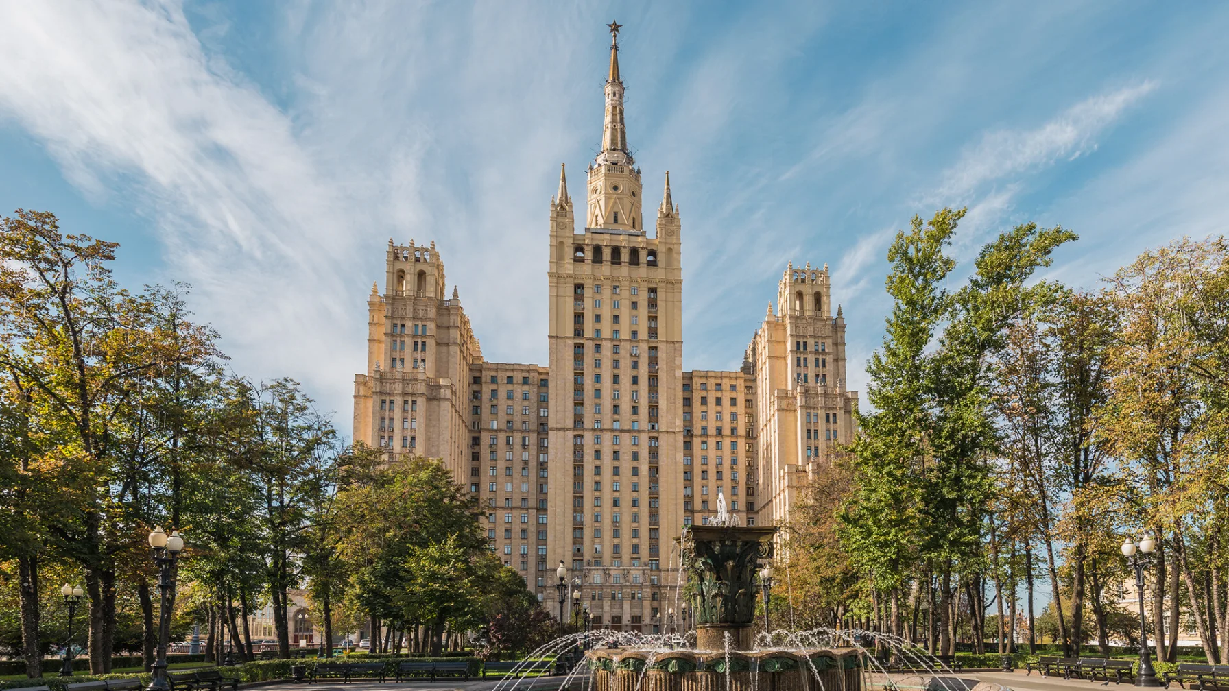 The Kudrinskaya Square Building, one of Moscow's Stalin-era Seven Sisters skyscrapers, whose ground floor houses the restaurant where a bomb exploded Saturday night