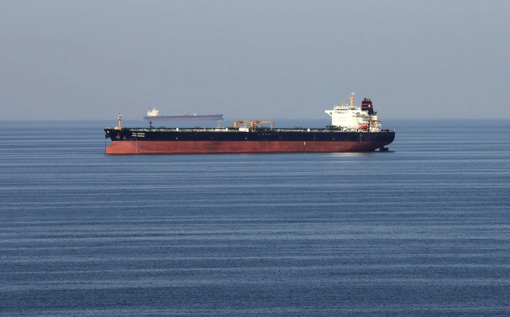 An oil tanker at anchor near the Strait of Hormuz