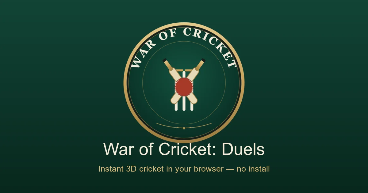 War of Cricket: Duels — a free 3D browser cricket game by Nyza Solutions and NagoriTech, shown in a floodlit stadium