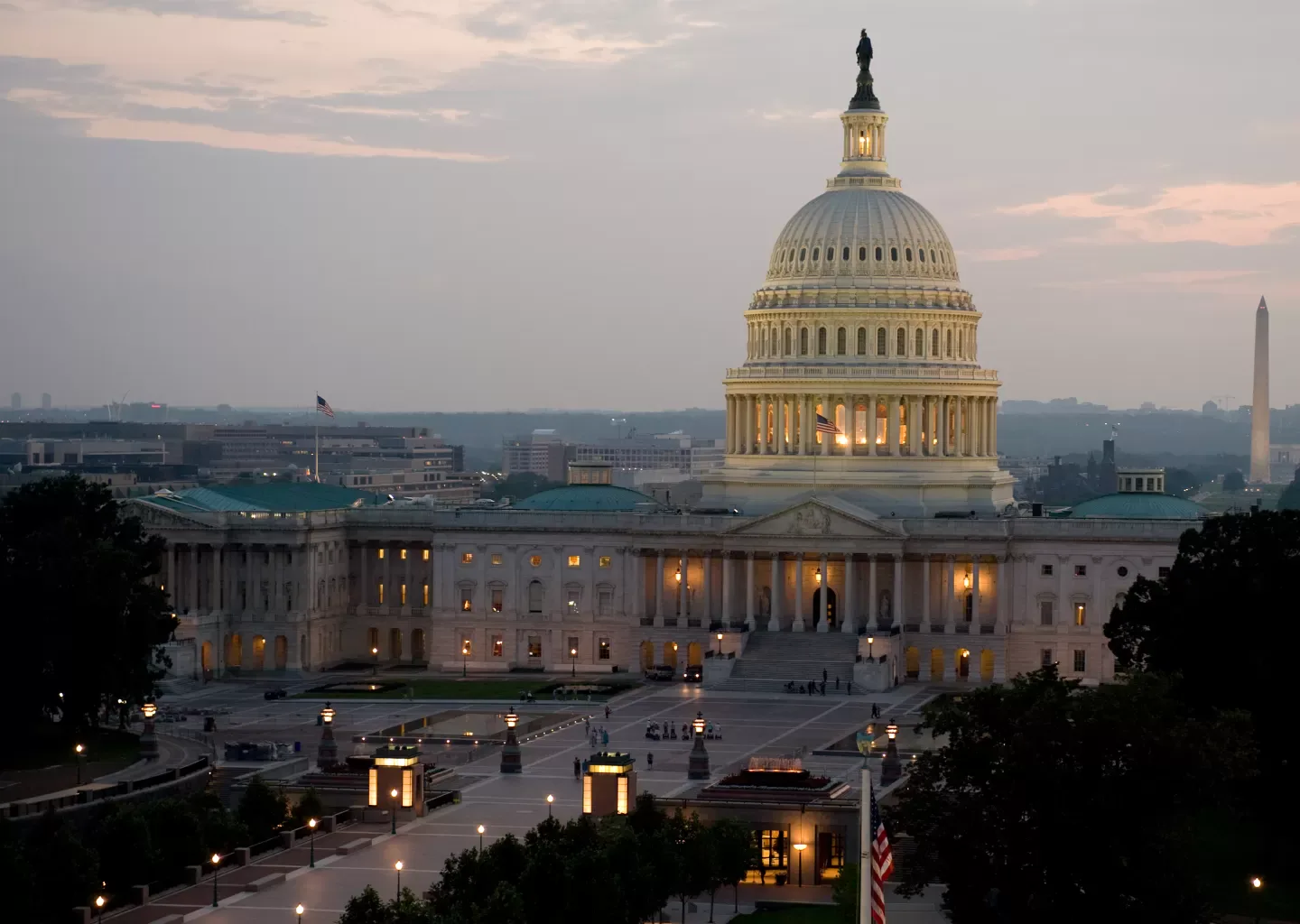 The U.S. Capitol dome illuminated at night