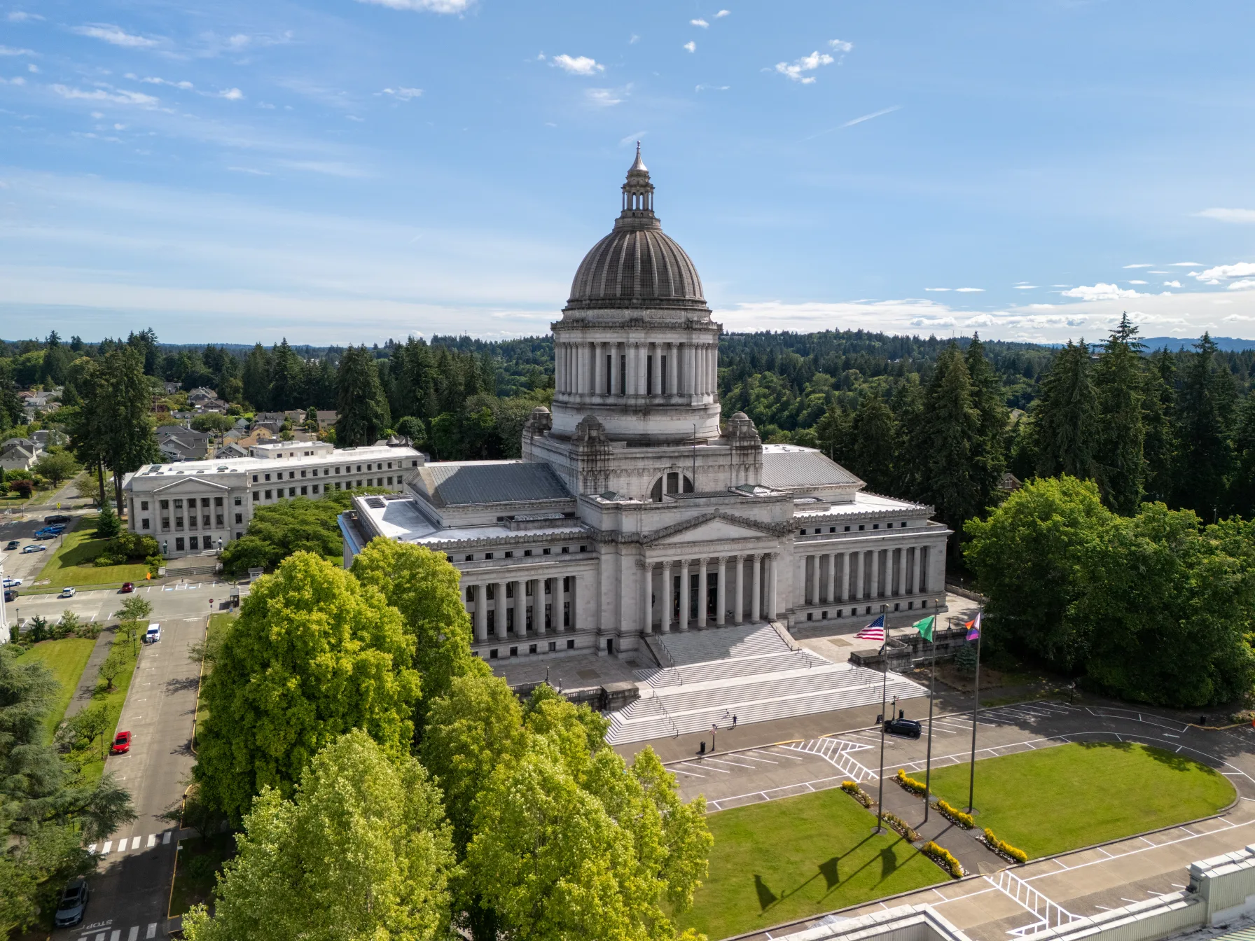 Aerial view of the Washington State Capitol dome in Olympia, home to the legislature that never confirmed Victor Garcia's Fish and Wildlife Commission appointment